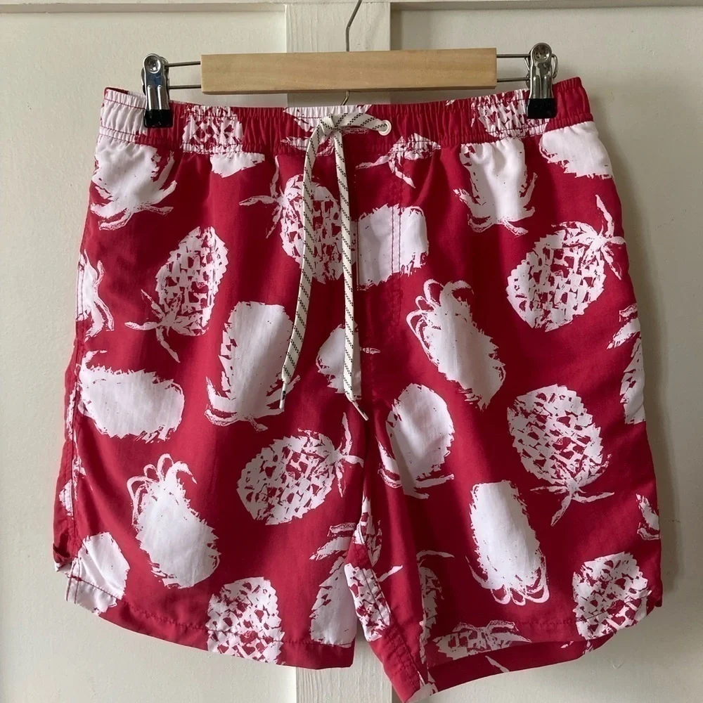 QUICKSILVER Waterman red pineapple swim trunks board shorts Medium lined - Picture 1 of 9